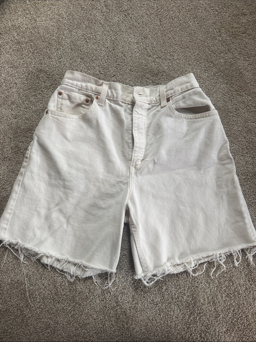 Levi's White Frayed Hem Denim Shorts
